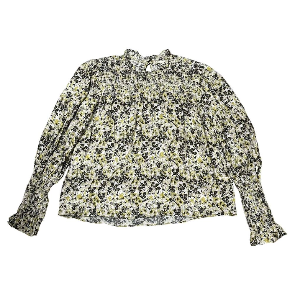 Celina Moon Smocked Long Sleeve Green Floral Print Top